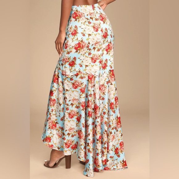 Lulus Easily Enchanting Light Blue Floral Print High-low Maxi Skirt - Size XS - Picture 3 of 11